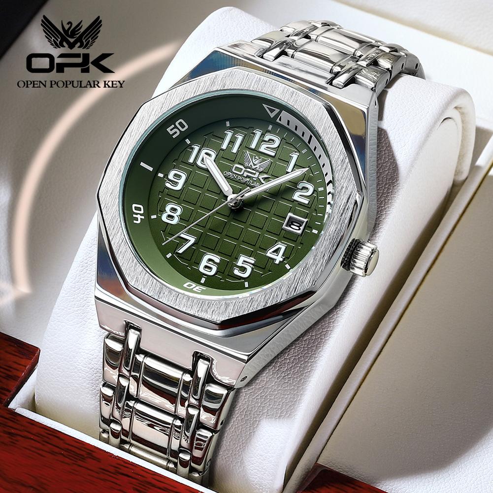 OPK 8158 Original Classic Men's Wristwatches Calendar Waterproof Stainless Steel Luminous New Quartz Watch for Man