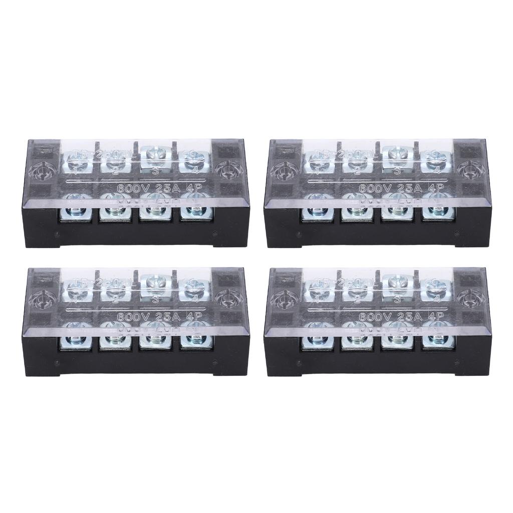 Terminal Strip Dual Row Screw Clamp High Current Wire Terminal Block with Cover 600V 25A 4pcs 4 Position (2504)