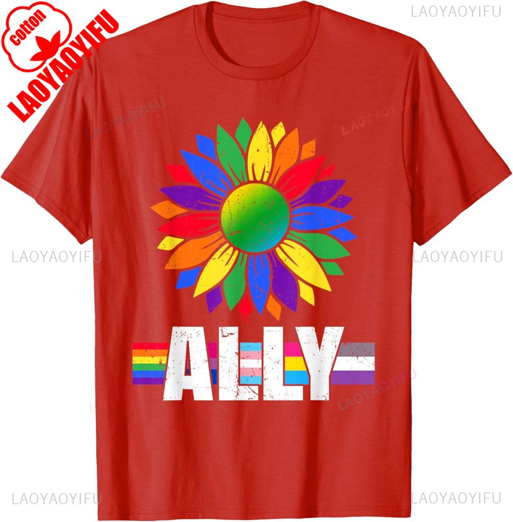 Lgbtq Ally For Gay Pride Month Sunflower Distressed TShirt Unisex Unisex Summer Cotton Printed TShirt Casual Streetwear Clothes