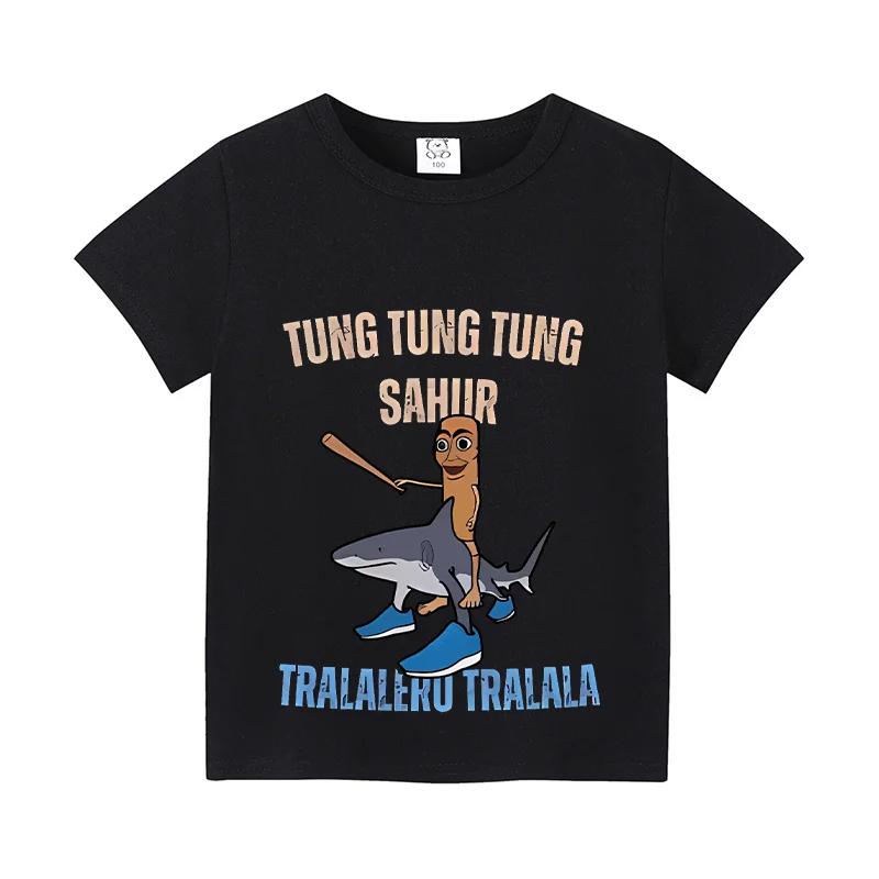 Italian Brainrot Animals Kids T-shirt Cappuccino Assassino Short Sleeve Tops for Kids Funny Meme Cute Tee Summer Clothing