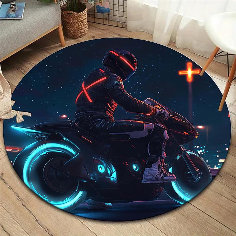 Cool motorcycle Round Area Rug,Carpet Rug for Living Room Bedroom Sofa Playroom Decor,Non-slip Floor Mat