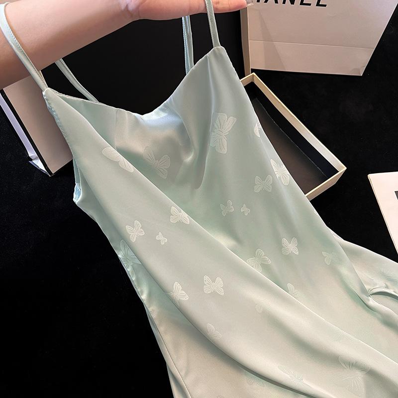 

2025 Women s Summer Jacquard Butterfly Ice Silk Cowl Neck Camisole Nightdress M (Recommended Weight 80-100 jin)