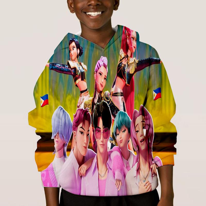 KPop Lovci démonů Dětské Hip-hopové Zábavné Vzorové Oblečení Móda Ležérní Volné Dětské Topy Dětské Chlapecké Mikiny s Kapucí