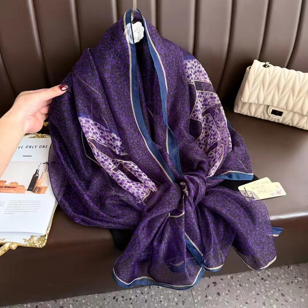Silk Scarf Folral Women Summer Hijab Sunscreen Bandana Foulard Female Headbanda Warm Pashmina Scarves Echarpe Shawl Large Wrap