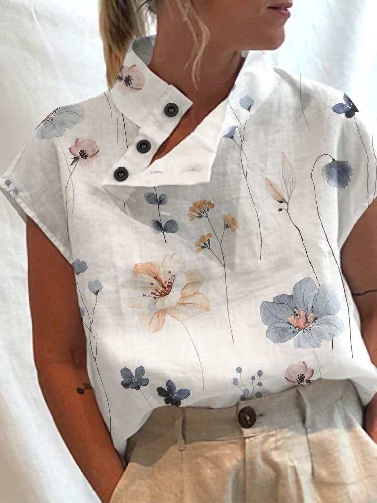 Women's Casual Fashion Print Lrregular Collar Lapel Comfortable Pullover Top