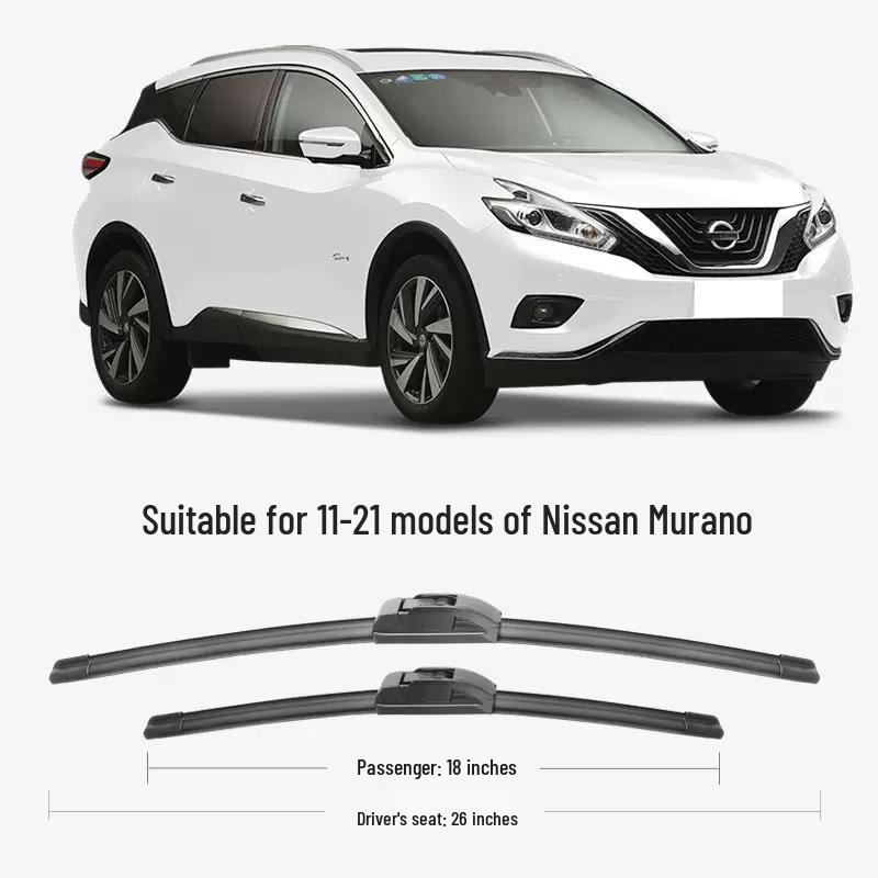 Compatible Wiper Blade Strips for Nissan Murano: 13-21 Models, Frameless, Silent Operation Front and rear wipers set