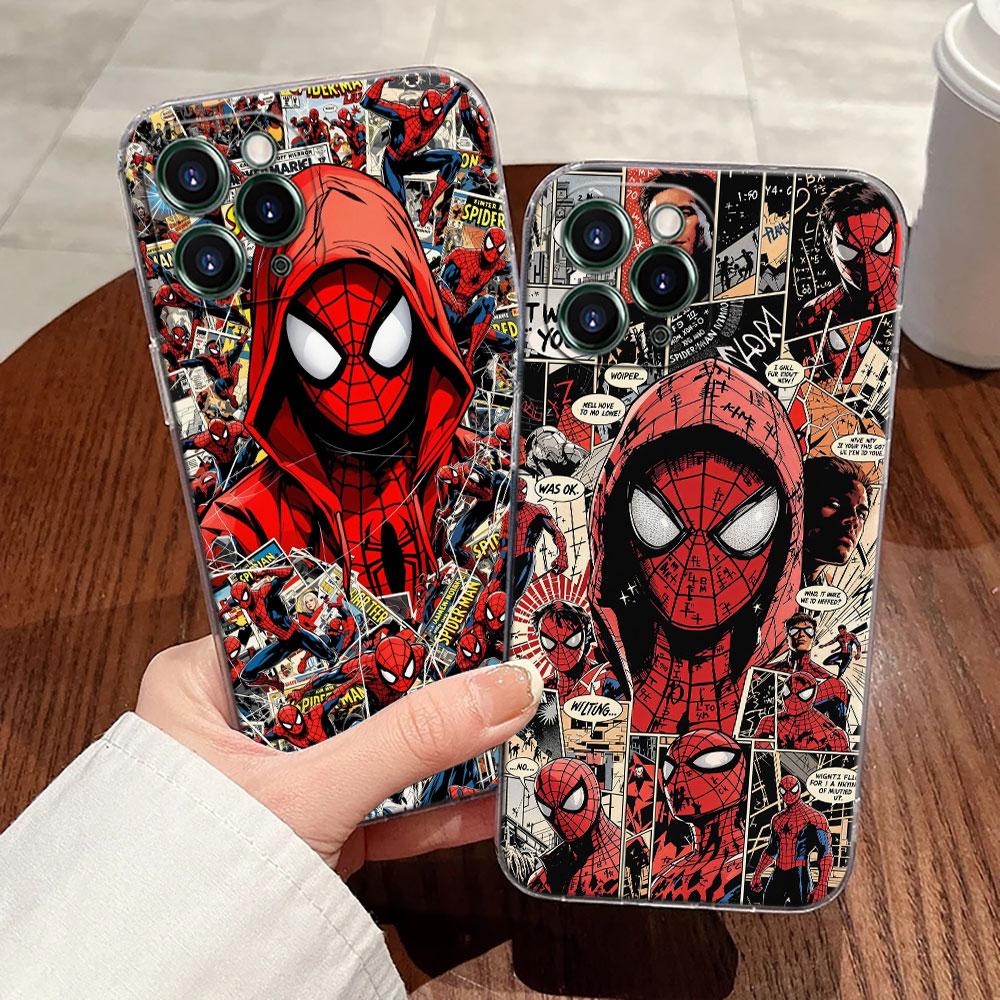 Spiderman Marvel Transparent Phone Case For iPhone 17 Pro Max 17E 11 12 13 14 15 16 Pro Max 15 Plus 17 Air 16E 7 XS Soft Cover