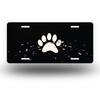 White Paw Print with Subtle Shading On Black Background Front License Plate Aluminum License Plate Covers Frames