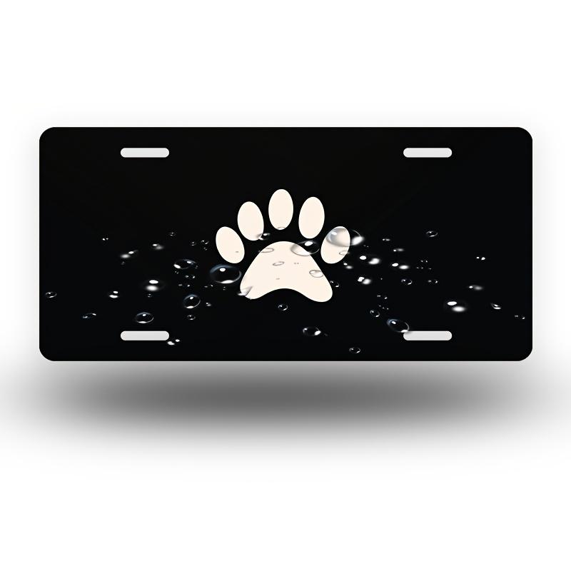 White Paw Print with Subtle Shading On Black Background Front License Plate Aluminum License Plate Covers Frames