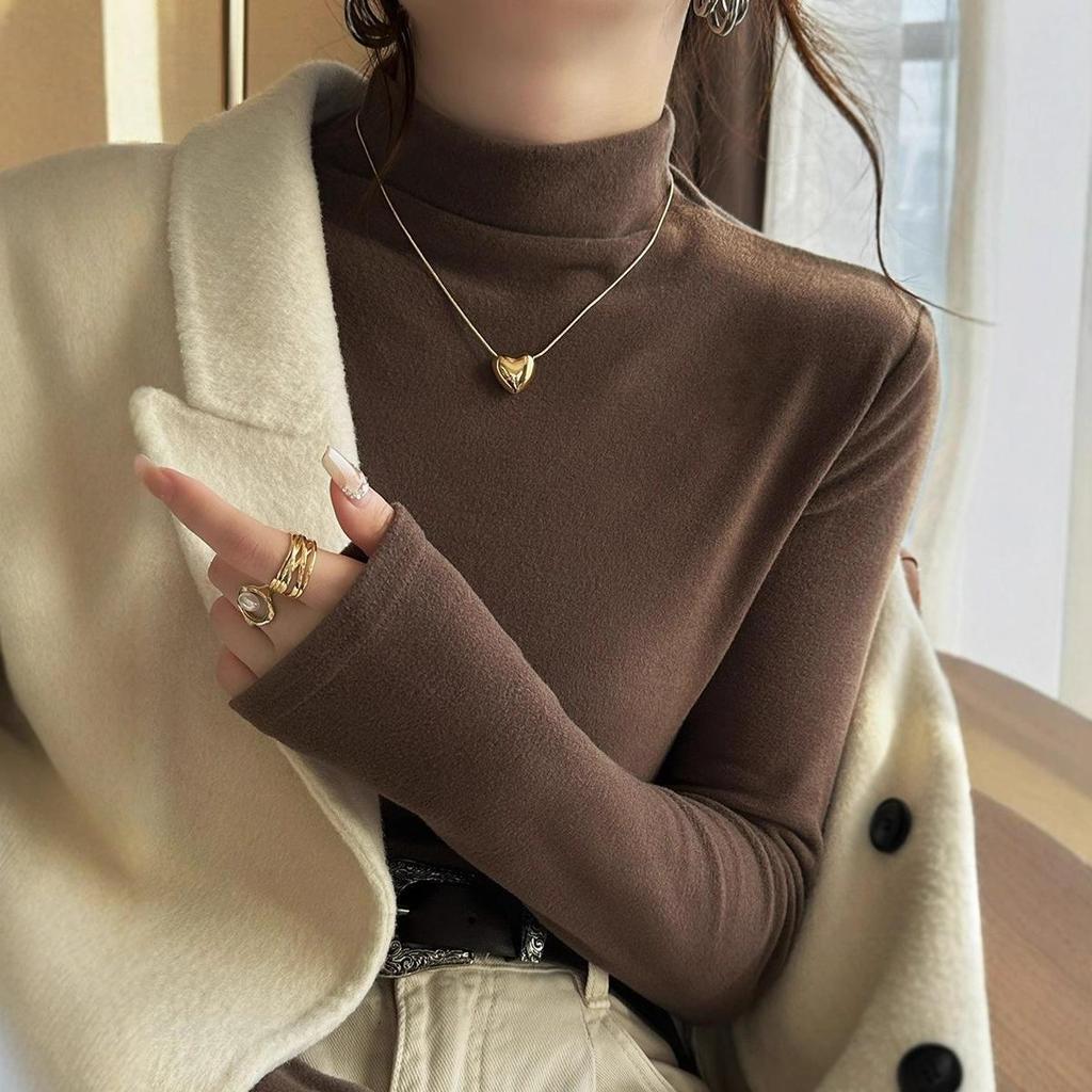 Women's 2025 High-End Chic Brushed Fleece Half-High Neck Long Sleeve Base Layer T-Shirt