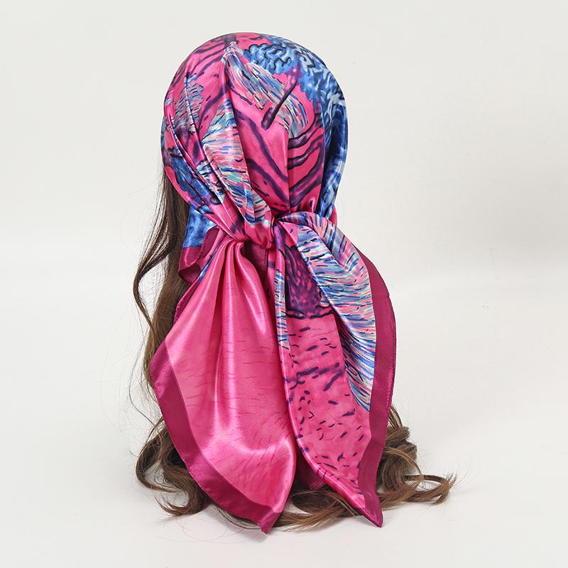 

New Painting Style Female Luxury Square Scarf for Women Silk Satin Shawl Hijab Casual Soft Wrap Hair Band Ribbon Headband Turban 90x90 cm