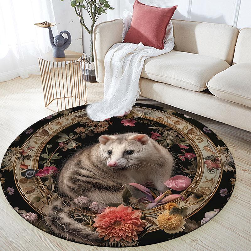 Opossum pattern round rug,Carpet Rug for Living Room Bedroom Playroom ,Non-slip Floor Mat,Holiday Gifts and Birthday Gifts.