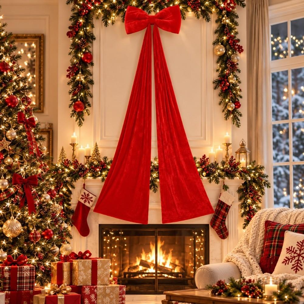 Solid Color Large Christmas Bowknot Hanging DIY Christmas Decorative Bow Creative Reusable Christmas Wreaths Bow