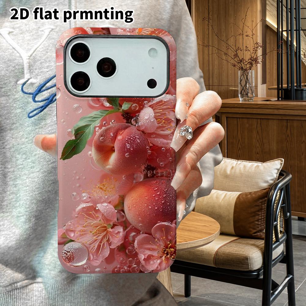Phone Case: 2D flat suitable for iPhone 18, 17, 16, 15, 14, 13 Pro film protection case, couple style, peach blossom bubbles, Christmas and Halloween
