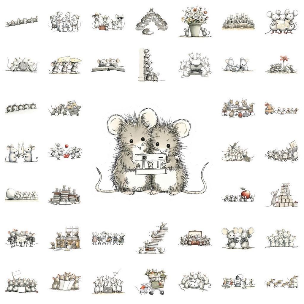 50 Sheets Cute Mouse Children's Healing Stickers for Retro Journal, Notebook, and Desktop Decoration