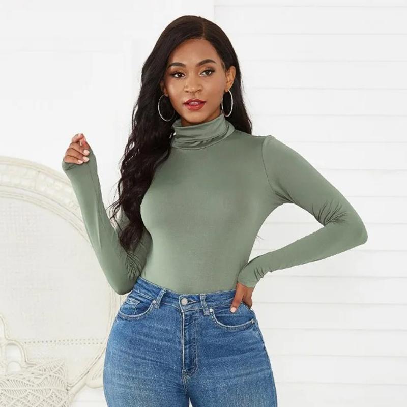 Slim Fits Solid Color Skinny Jumpsuit Women Turtleneck Sexy Women Long Sleeve Playsuits Rompers Bodysuit Clothing 30534