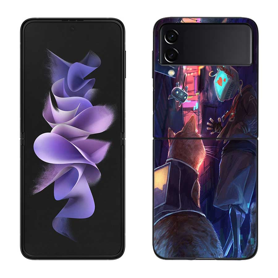 Game S-Stray Cat Phone Case For Samsung Z Flip 7 6 5G Galaxy Z Flip 5 4 3 Black Hard Cell Cover Luxury PC Shell Coque