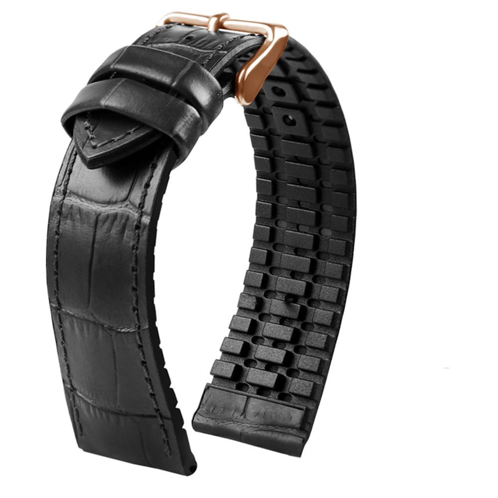 For IWC/Amani/seiko19mm 20mm 22mm Black Brown Genuine Leather Rubber Watch Strap Men Waterproof Silicone Cowhide Band Bracele