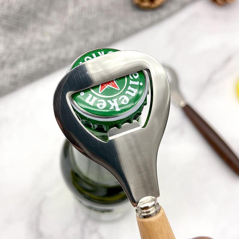 1 Pcs Stainless Steel Bottle Opener with Beech Wood Handle, Kitchen Tools Gadgets