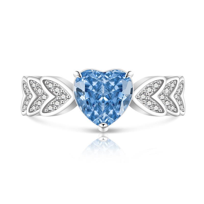 2026 Colored Treasure Ice Flower Cut Love Ring, Flash High Carbon Diamond Heart-shaped High Carbon Diamond Jewelry Resizable  ﻿