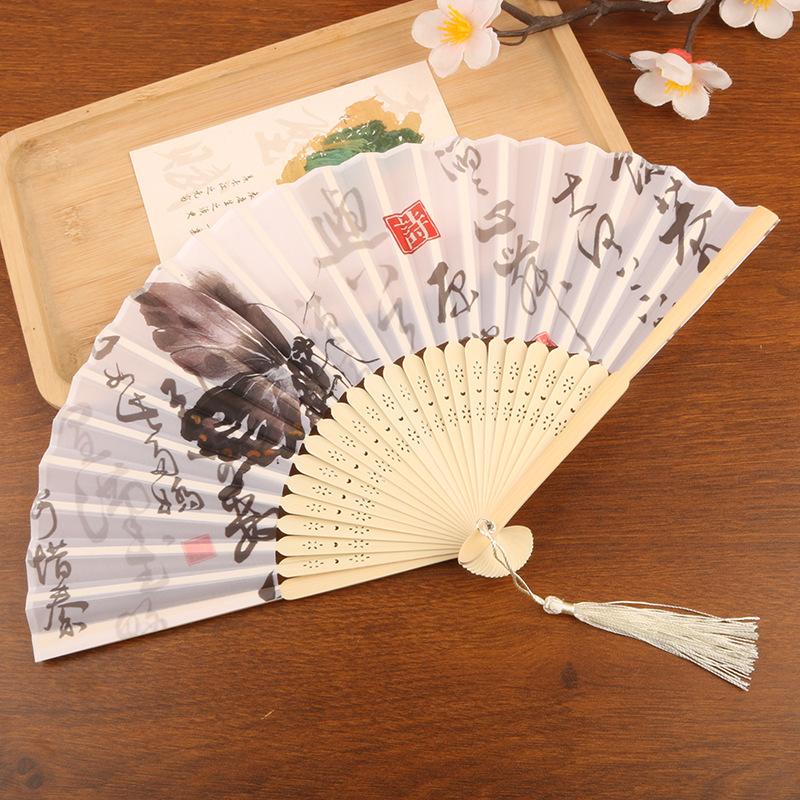 *1Pcs Chinese Style Butterfly Floral Folding Fan Hand Held Fan Tassel Wedding Dance Summer Decor