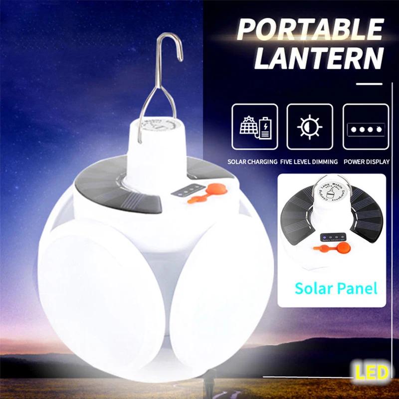 Hook Portable LED Light Burling Folding Solar Outdoor Waterproof Emergency Solar USB Charging Light Camping Garden Lighting