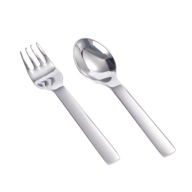 304 stainless steel children's fork and spoon baby eating spoon training spoon, household dessert spoon and fork short handle children's tableware