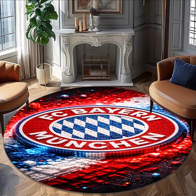 1pc B-Bayern Munich Carpet, Round Rug, Comfortable, Suitable for Entryways, Living Rooms, Office, And Bedrooms, Christmas Decoration
