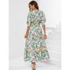 YYFS Damenmode Sommer Frühling Blumenmuster Druck Kurzarm V-Ausschnitt Hohe Taille Freizeitkleider