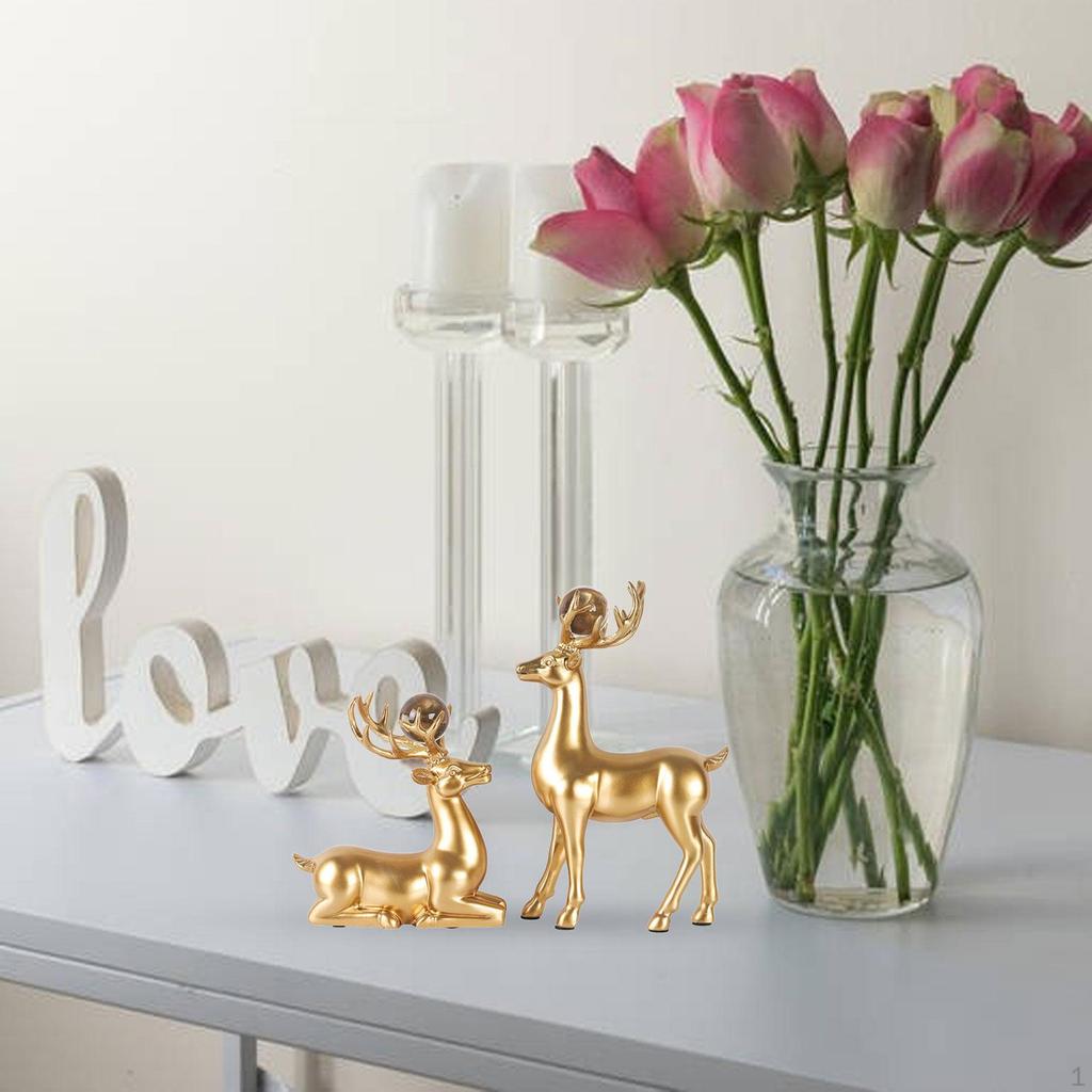 2Pcs Reindeer Figurines Resin Deer Statue Furnishing Creative Sculptures for Home Shelf