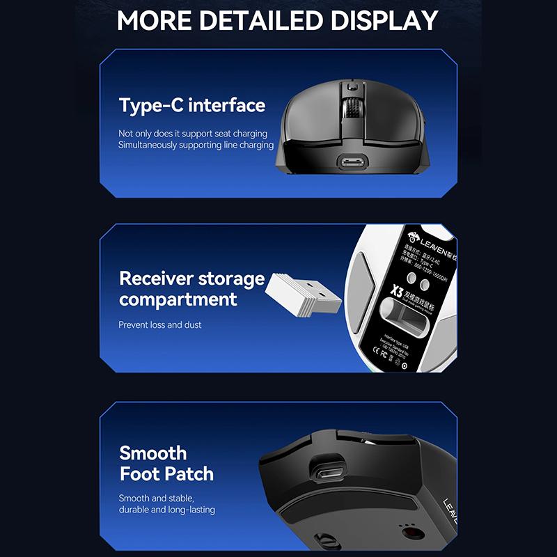 X3 Wireless Bluetooth Mouse 2.4G Dual-Mode Connection, 2000DPI Adjustable,Lightweight Gaming Mouse,RGB Light,300mAh Battery Capacity