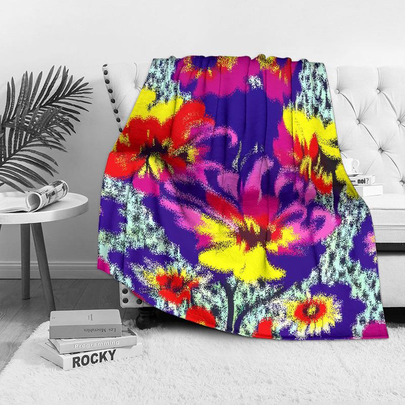 Vibrant Floral Print Blanket - Large Soft Throw Blanket for Sofa Bed Decoration Decorative Throw Blanket