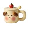 Cute Ceramic Puppy Mug with Lid Spoon Card  Animal Pink Girlish Office Water Cup  Coffee Cup
