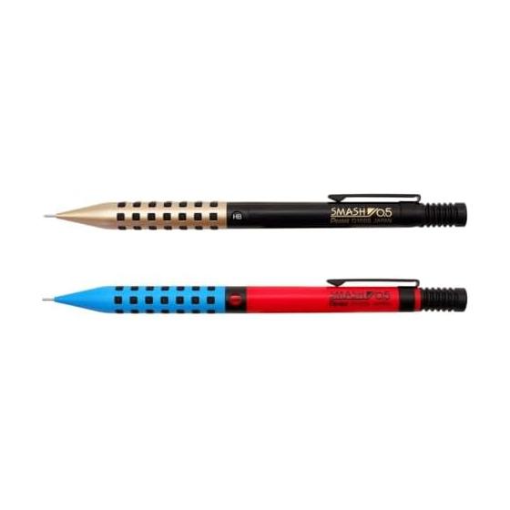 Pentel Smash 0.5mm Mechanical Pencil, Red Blue (Q1005-BSKS) - Low Center of Gravity, Responsive 3D Rubber Grip, Accordion Knock Mechanism, Lead