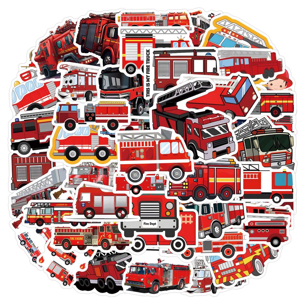 55 Fire Truck Cartoon Stickers: Creative Waterproof Decals for Suitcases, Water Bottles, Computers