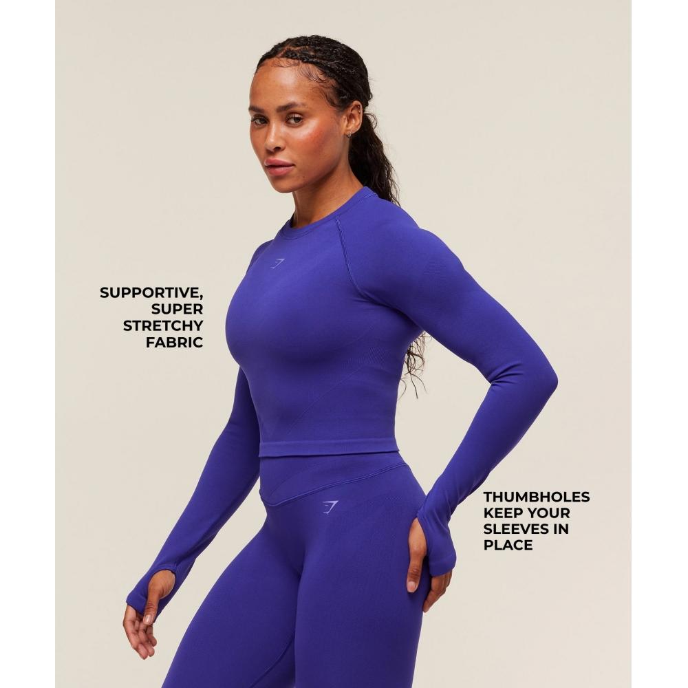 Gymshark Activate Long Sleeve Crop Top Cobalt Purple B2c4q Pbqf