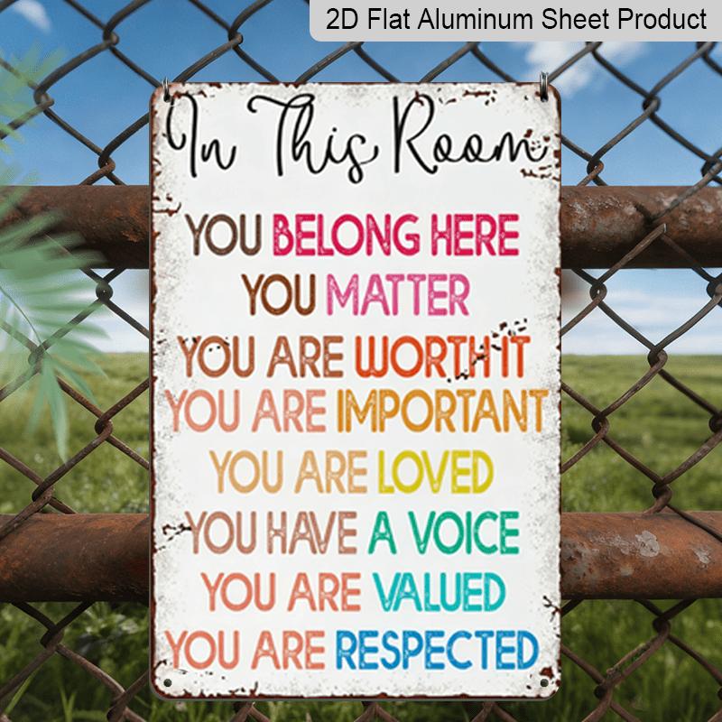 2D Flat Inspirational Rainbow Metal Sign "You Belong Here" - Vintage-Style 12X8 Inch Multicolor Aluminium Wall Art Featuring Positive Affirmations