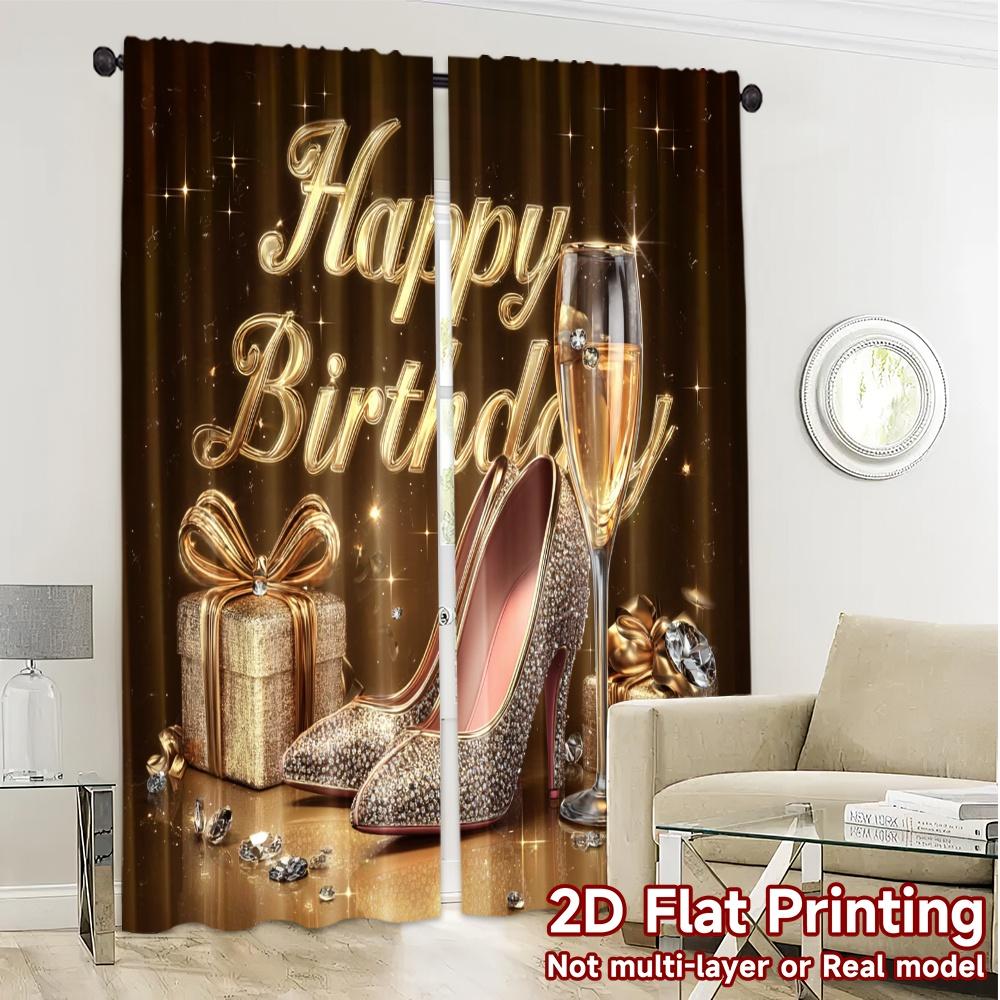 2pcs, 2D FLAT PRINTING Curtains (Without Rod) Birthday Elegance Fashionable Popular Curtains 100% Polyester Curtains Versatile