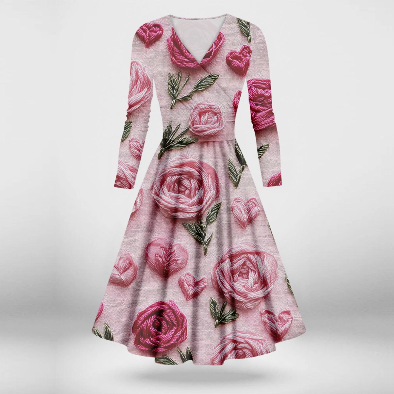 

Женское модное повседневное платье с принтом ко Дню святого Валентина, длинными рукавами и V-образным вырезом, сексуальное платье XXL
