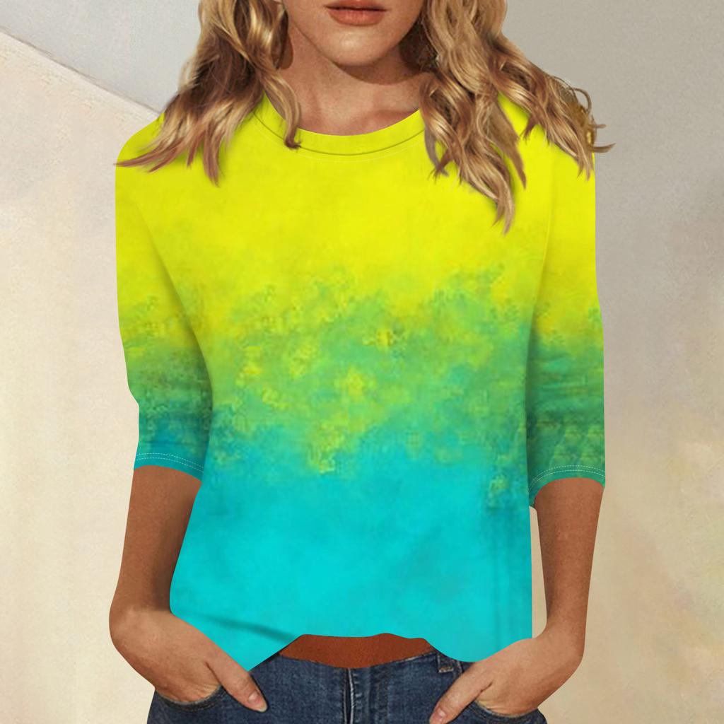 Women's Loose Casual Floral Print Round Neck Three-quarter Sleeves