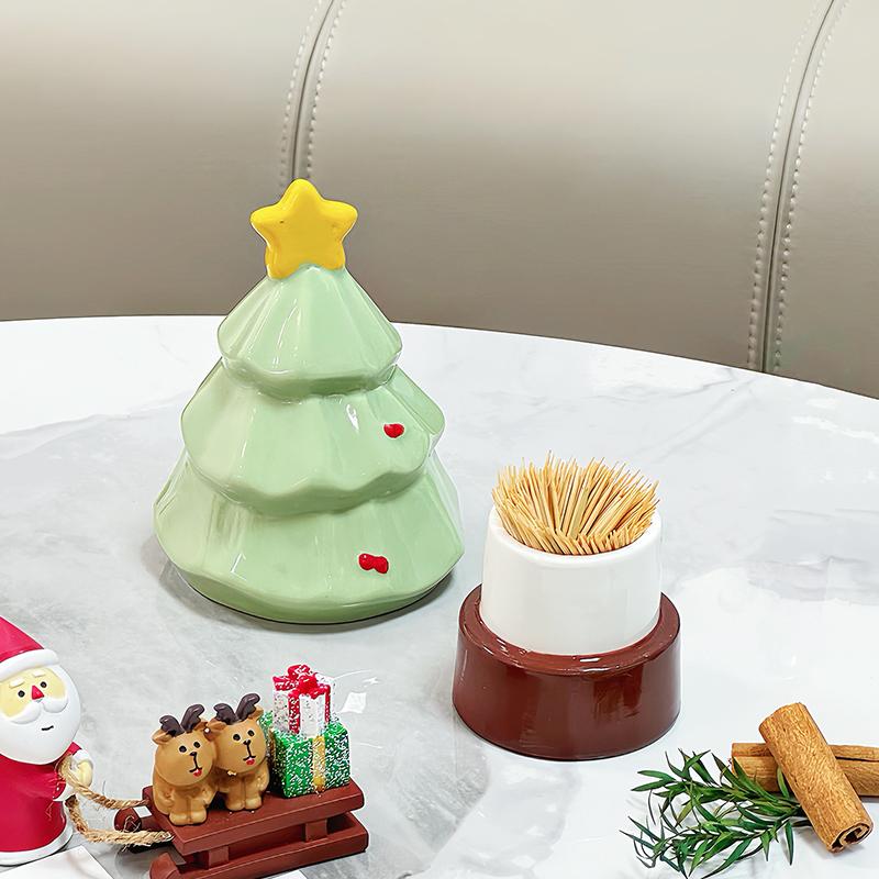 Porta-Palitos Árvore de Natal Fofa Cerâmica Caixa de Fio Dental Ornamento de Mesa Decoração de Natal