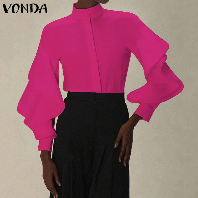 VONDA Женские винтажные блузки с длинным рукавом и воротником-стойкой