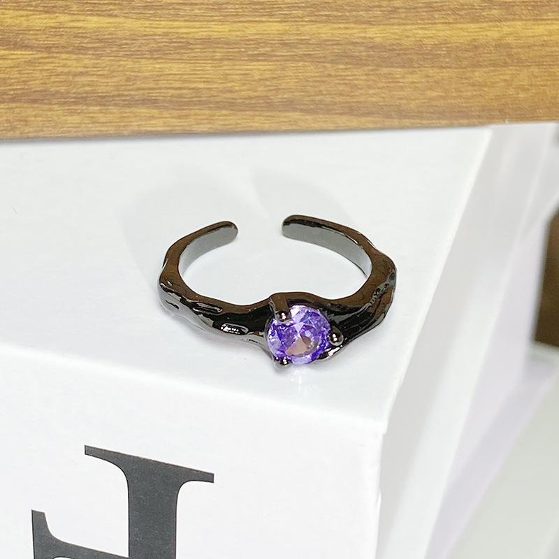 [Die dunkle Welt] Dunkellila Zirkon Persönlichkeit Punk Offener Ring Voll von Diamanten Zirkon Nische Stapelring