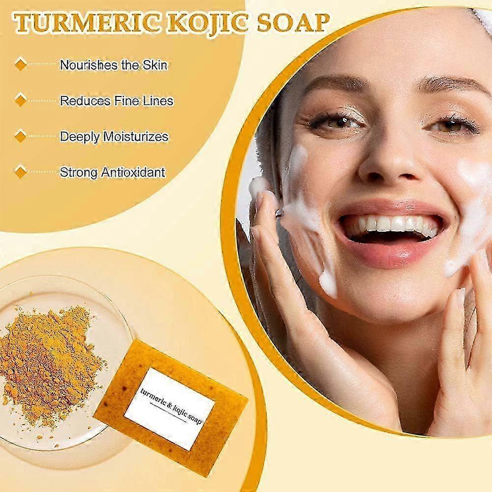 2pcs Lemon Turmeric Kojic Soap, Natural Handmade Soap, Turmeric Soap Bar for Face and Body, Smooth Skin Tumeric Soap, Deep Cleansing Soap 100g