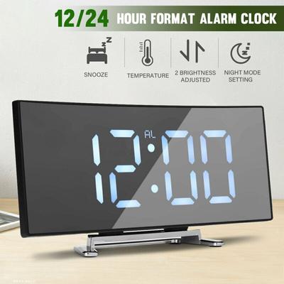 Digital Alarm Clock LED Mirror Display Temperature Snooze Table USB Bedroom