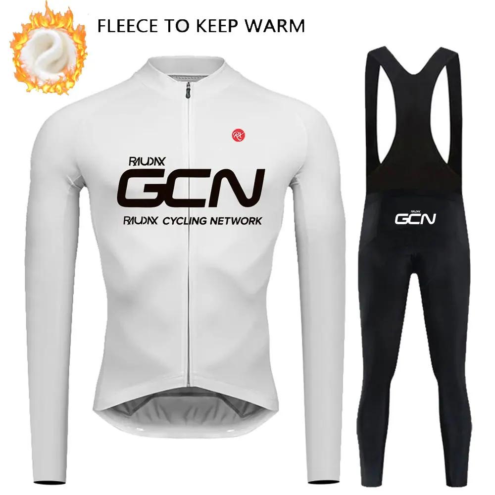 RAUDAX GCN Bike Team Winter Long Sleeves Cycling Clothing Men's Thermal Fleece Cycling Jersey Set Moutain Road Bike Uniform