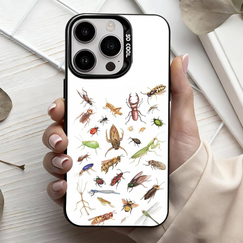 I-Insekten und B-Käfer Handyhülle für iPhone 17, 16, 15, 14, 13, 12, 11 Plus, Pro Max Schwarz Candy Silberbeschichtete Hülle