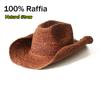 Handgehäkelter Western-Cowboyhut aus natürlichem Raffiastroh für Damen Herren Sommer Breiter Rand Sonnenhut Outdoor Atmungsaktiv Strand Panama
