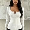 Women S Solid Color Square Neck Long Sleeve Slim Fit Top