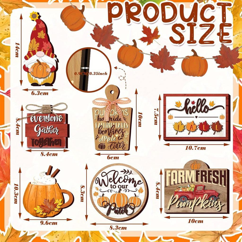 15pcs Thanksgiving Wooden Pumpkin & Maple Leaf Decor Set, Fall Harvest Signs for Wedding, Birthday & Holiday Party Decor